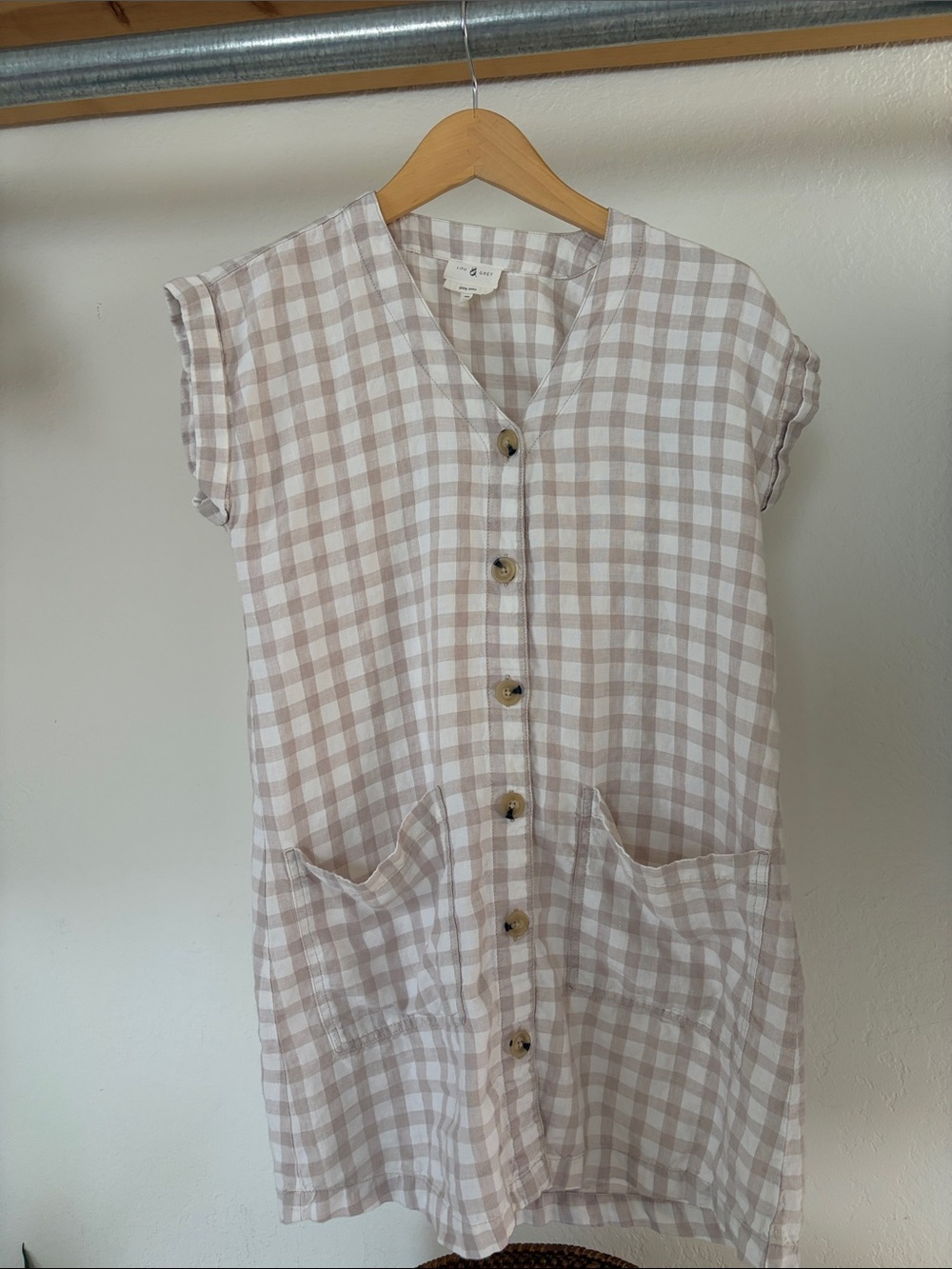 Lou & Grey Beige and White Gingham Linen Tunic